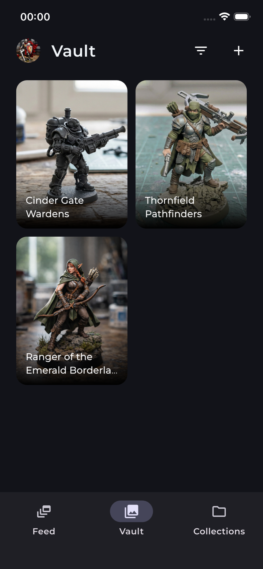 Enshryned vault screen showing miniature organization